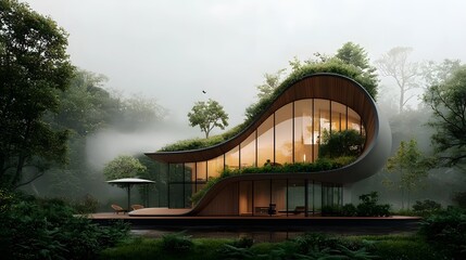 Poster - futuristic and innovative carbon negative architectural design featuring sleek geometric forms with 