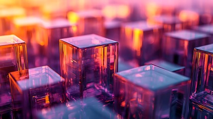 Poster - Abstract 3D Cubes Background, Purple and Orange Texture