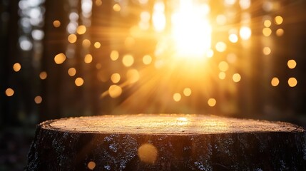 Leinwandbilder - stump of a tree surrounded by soft sunlight creating magical bokeh effects : generative ai