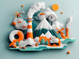 Poster - Immersive data driven representation of the carbon cycle emphasizing clean energy production and atmospheric carbon removal crafted in a bold infographic inspired aesthetic with crisp