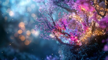 Aufkleber - Enchanting blossoms illuminate a magical forest nature scene dreamlike environment fantasy concept