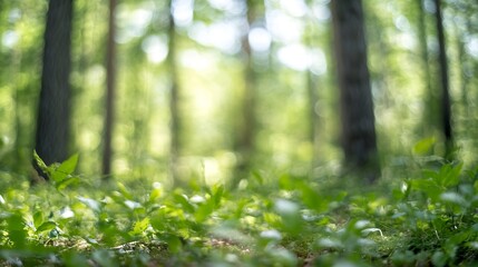 Poster - Serene Green Forest Path with Lush Foliage and Soft Sunlight Filtering Through Trees : Generative AI