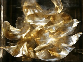 Poster - Elegant golden swirl abstract art, metallic flow in a dark frame, luxurious
