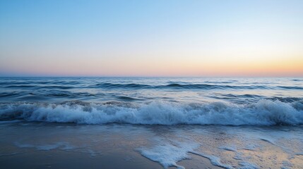 Poster - Serene Ocean Waves at Sunset with Calm Waters and Beautiful Sky Colors : Generative AI