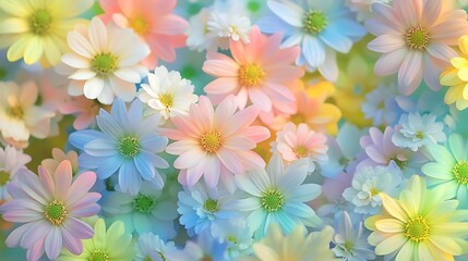 Poster - Colorful Pastel Hued Flowers in Soft Shades of Pink and Blue