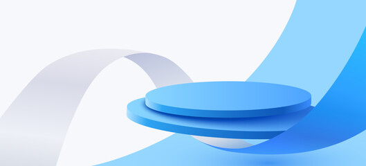 Wall Mural - abstract scene background. cylinder podium background with ribbons. product presentation, mock up, s