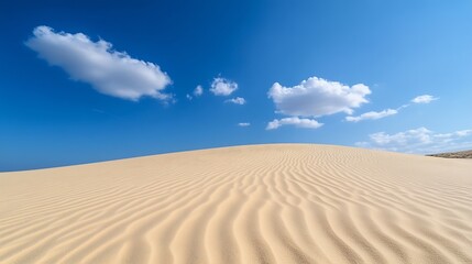 Poster - Scenic view of a vast desert landscape showcasing undulating sand dunes under a bright blue sky : Generative AI