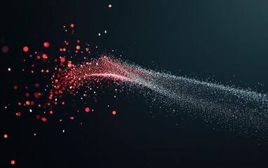 Fototapete - Abstract digital art of red and white particles flowing on dark background.  Dynamic energy and movement.  Suitable for technology, data, and science themes