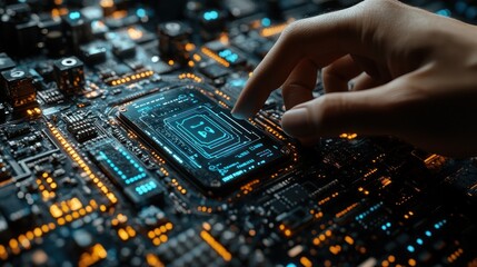 Poster - Human Hand Interacting with Advanced Microchip Technology