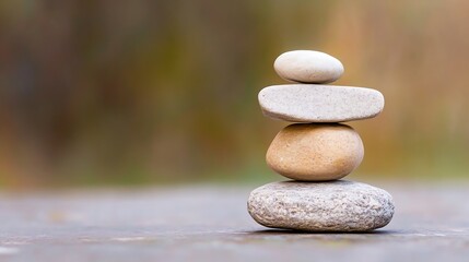 Leinwandbilder - Cairn of Smooth Stones Stacked Neatly on a Blurred Natural Background : Generative AI