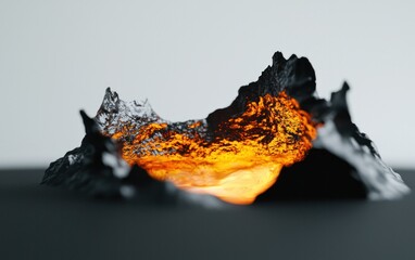 Poster - Abstract image of glowing orange lava flowing within a dark, jagged rock formation. The contrast between the fiery orange and the dark gray creates a dramatic visual effect. The background is a