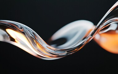 Poster - Abstract image of a flowing, translucent liquid with warm orange and cool white highlights against a dark background. The liquid forms a sinuous, wave-like shape