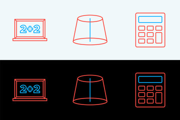 Poster - Set line Calculator, Chalkboard and Geometric figure icon. Vector