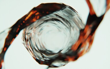 Poster - Abstract image of swirling, translucent liquid with shades of grey and burnt orange, creating a vortex effect against a bright background