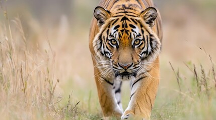 Aufkleber - Majestic tiger walking through tall grass in its natural habitat showcasing power and grace : Generative AI