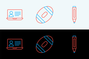 Poster - set line marker pen, online class and american football ball icon. vector