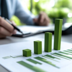 Poster - Business Growth Chart: An upward trend is shown by a business growth chart. The image captures the essence of financial success. A person is working in background.