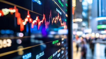 Leinwandbilder - Dynamic stock market display of financial data and trade activity in a bustling urban setting : Generative AI