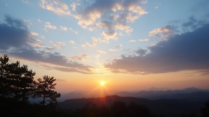 Aufkleber - Breathtaking sunset over mountains illuminating the sky with warm colors : Generative AI