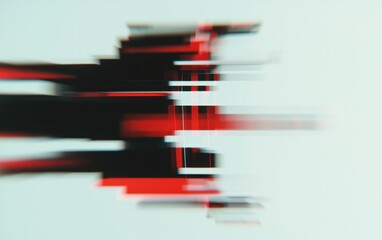 Poster - Abstract image featuring red and black horizontal streaks against a blurred light-grey background. The streaks create a sense of motion and speed, with varying thicknesses and intensities of color
