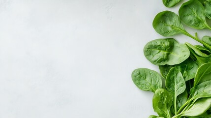 Poster - Fresh Green Spinach Leaves on Light Background for Healthy Cooking : Generative AI
