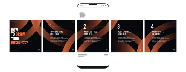 Wall Mural - business carousel post template for advertising, set of gradient carousel posts for instagram and li
