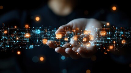 Poster - Digital Transformation: Hand Holding Network of Icons Representing Data, Technology, and Connectivity