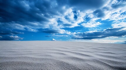 Poster - Stunning panoramic view of an endless sandy desert under a dramatic cloudy sky : Generative AI