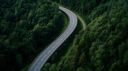 Aufkleber - Aerial View of Winding Road Through Lush Green Forest Surrounded by Nature : Generative AI