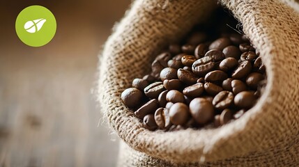 Poster - Sack of Coffee Beans with Natural Background Perfect for Coffee Lovers and Enthusiasts : Generative AI