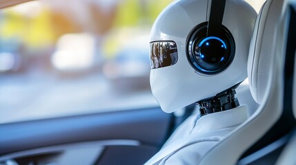 Aufkleber - Futuristic robot character sitting in a car with sleek design and advanced technology features : Generative AI