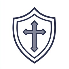 Fototapete - Cleanly outlined prevention icon, shield with a cross, white.