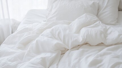 Fototapete - Cozy and Inviting White Bedding on a Tidy Bed with Soft Natural Light : Generative AI