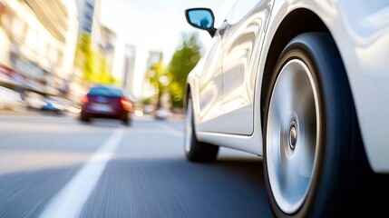 Poster - An actionpacked scene of a car in motion captured with a dynamic perspective on a busy urban street : Generative AI