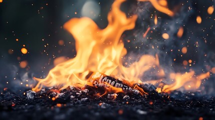 Aufkleber - Intense flames and glowing embers creating a mesmerizing fire scene in natural outdoor setting : Generative AI