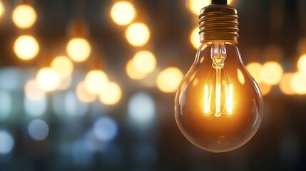 Aufkleber - Elegant light bulb illuminating a warm atmosphere with blurred lights in background : Generative AI