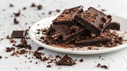 Aufkleber - Decadent assortment of dark chocolate pieces elegantly arranged on a plate inviting indulgence : Generative AI