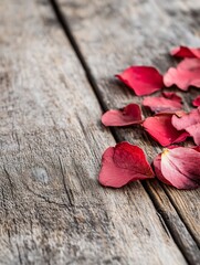 Poster - Scattered Rose Petals on Rustic Wooden Surface with Natural Textures and Organic Feel : Generative AI