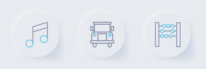 Poster - Set line Abacus, School Bus and Music note, tone icon. Vector