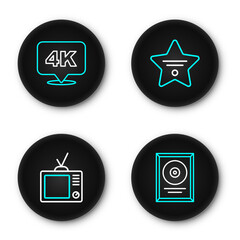 Poster - set line cd disk award in frame, retro tv, walk of fame star and 4k ultra hd icon. vector