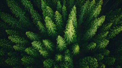 Aufkleber - Aerial View of Lush Green Pine Trees Covering a Dense Forest : Generative AI