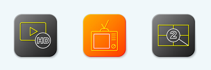 Poster - set line hd movie, tape, frame, retro tv and old film countdown icon. vector