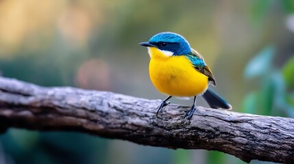 Aufkleber - Colorful bird perched on a branch showcasing vibrant blue and yellow plumage : Generative AI