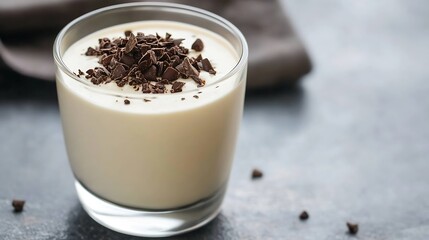 Aufkleber - A delicious dessert of creamy pudding topped with chocolate shavings served in a glass cup : Generative AI