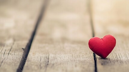 Poster - Vibrant red heart shape on rustic wooden surface symbolizing love and affection in a cozy and warm environment : Generative AI