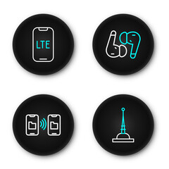  - set line antenna, data transfer and storage, air headphones and lte network icon. vector