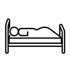 Fototapete - Sleep represented with simple bed outline, clear line art, white.