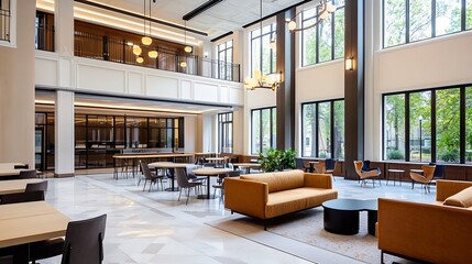 Poster - Modern and Stylish Lobby Interior with Large Windows and Elegant Furniture Design : Generative AI