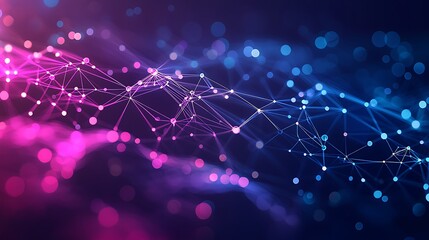 Poster - Abstract Network Connections Pink Blue Digital Background
