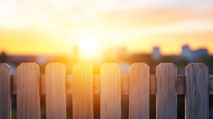 Poster - Warm sunlight shining through a wooden fence at sunset creating a cozy atmosphere : Generative AI